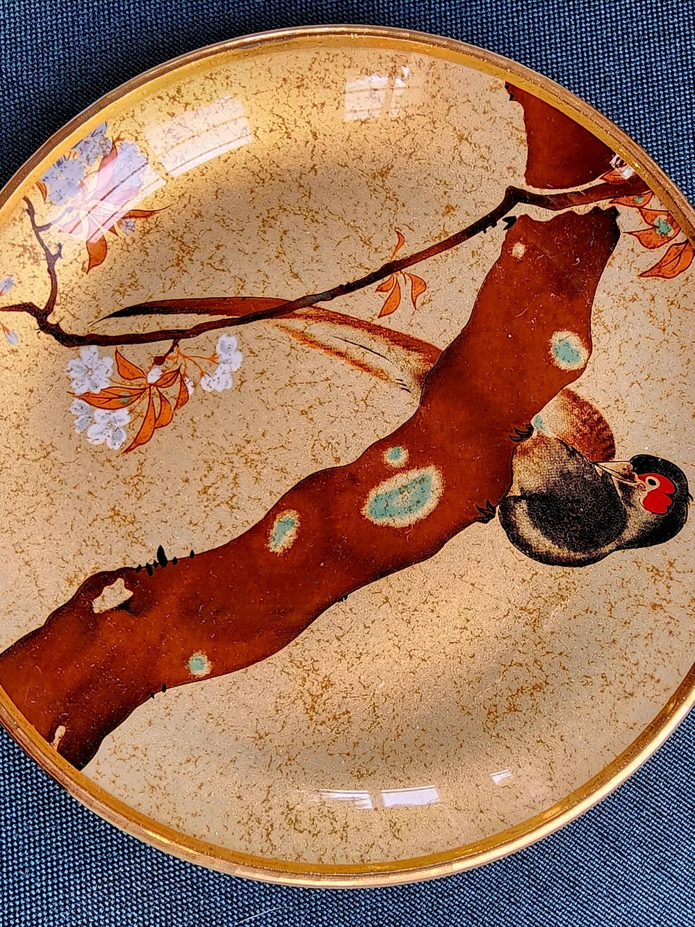 Japanese Gold Floral Glass Cup and Saucer Set with Gold Colored Spoons